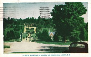 VINTAGE POSTCARD GROTTE NOTRE-DAME DE LOURDES LES FRANCISCAINS LACHUTE QC 1963