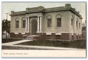 Cherokee Iowa IA Postcard Public Library Building Exterior Scene 1908 Antique