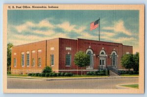 Alexandria Indiana IN Postcard U. S. Post Office Building Exterior c1940 Antique