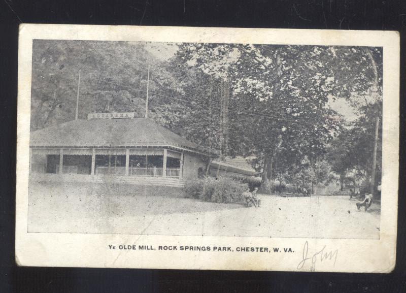 CHESTER WEST VIRGINIA ROCK SPRINGS PARK YE OLDE MILL VINTAGE POSTCARD BATH OHIO