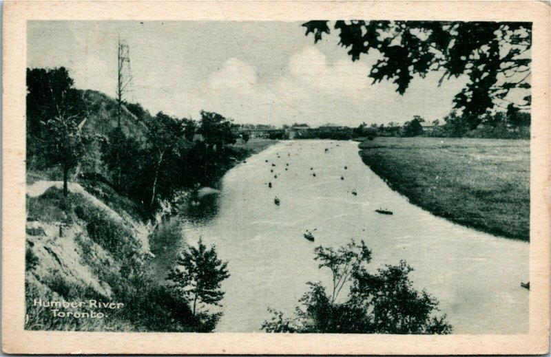 Postcard ON Toronto Humber River Men in Canoes 1940s K42