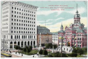 Union Bank Building, City Hall & Volunteer Monument, Winnipeg, Manitoba, Cana...