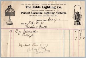 1917 Ottawa Ontario The Edds Lighting Co. Perfect Gasoline Lighting Systems Bill