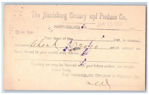 1900 Harrisburg Grocery and Produce Co. Harrisburg Pennsylvania PA Postal Card