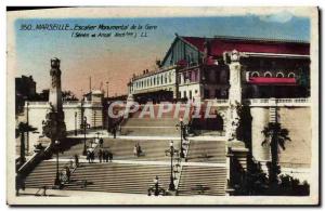 Old Postcard Marseille Escalier Monumental de la Gare