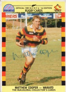 Matthew Cooper Waikato Team Rugby 1991 Hand Signed Card Photo