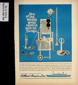 1961 Holland American Line Sail for Europe Cruise Vintage Print Ad 7927