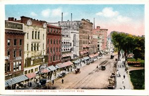 Postcard MA Worcester - Front Street Near City Hall - Coke Theatre Tailor