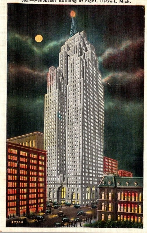 Michigan Detroit Penobscot Building At Night