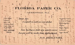 FL Jacksonville Florida-Florida Paper Co.-Adverising Vintage c1911 Postcard (E4)