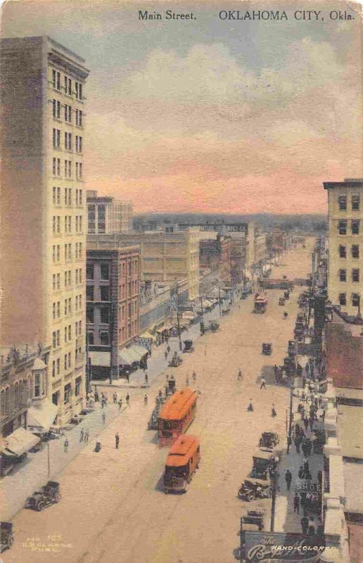 Main Street Streetcars Oklahoma City OK 1911 hand colored postcard