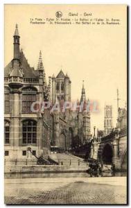 Old Postcard Ghent Post office Church of St. Nicolas the Belfry and St Bavo &...