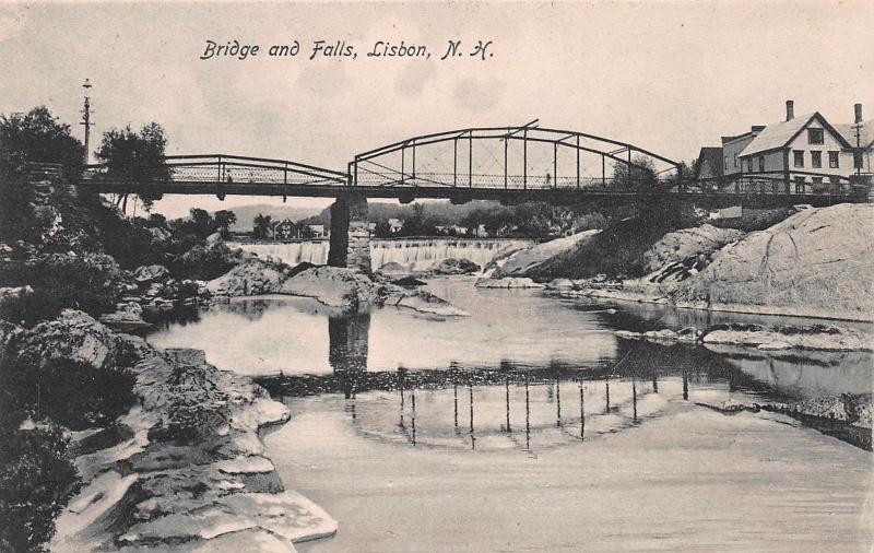 Bridge and Falls, Lisbon, New Hampshire, Very Early Postcard, Unused