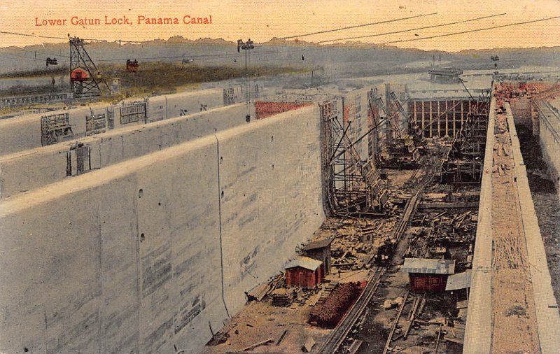 Lower Gatun Lock, Panama Canal, Canal Zone, Early Postcard, Unused