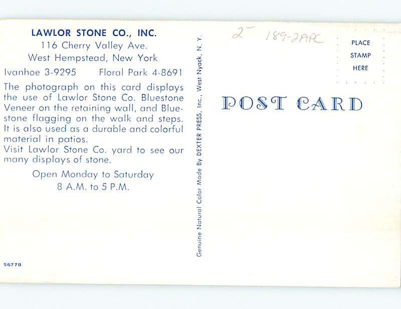 Pre-1980 Postcard Ad LAWLOR STONE COMPANY Long Island - West Hempstead NY hn2277