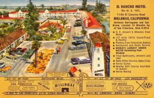 Millbrae California El Rancho Motel Birdseye View Vintage Postcard K60057