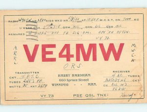 1930s QSL RADIO CARD Winnipeg Manitoba MB AH3260