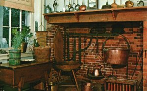 Vintage Postcard Wheatland The Kitchen Fire Place & Iron Kettles Lancaster Penn