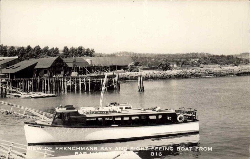 Bar Harbor ME Frenchmans Bay & Sight Seeing Boat Real Photo Postcard 