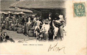 PC SAIGON MARCHE AUX POISSONS ETHNIC TYPES VIETNAM INDOCHINA (a36832)