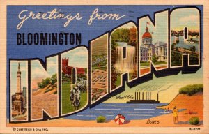 Indiana Greetings From Bloomington Large Letter Linen 1953 Curteich