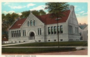 Vintage Postcard 1920's The Lithgow Public State Library Books Augusta Maine ME