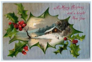 1908 Christmas And New Year Holly Berries House Winter Nash Foxburg PA Postcard