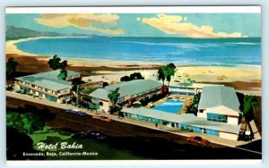 ENSENADA, Baja California Mexico~ Roadside HOTEL BAHIA 1960s Artistic Postcard