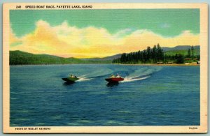 Speed Boat Race Payette Lake Idaho ID UNP Unused Linen Postcard F5