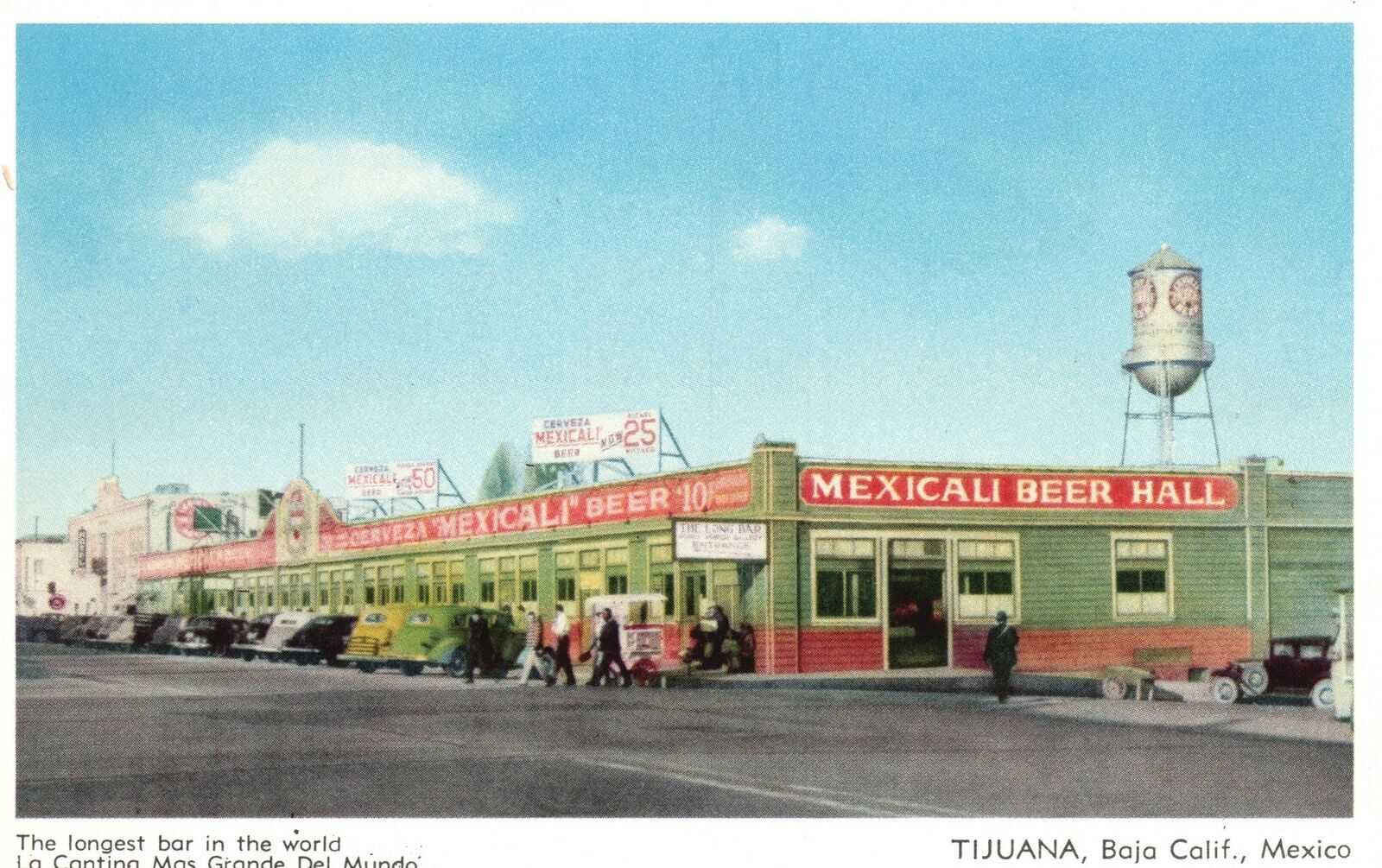 Vintage Postcard 1920's Longest Bar in The World Tijuana Baja Calif. Mexico MX Latin & South