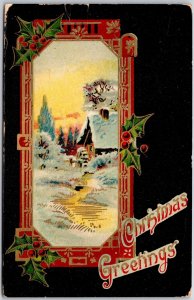 1911 Christmas Greetings Landscape Winter Snow-Capped Grounds Posted Postcard