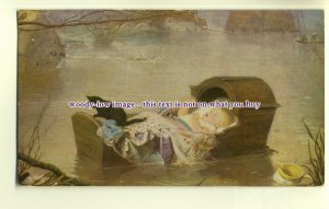 an0146 - Black Kitten on Babies Cradle in Water, (maybe Moses??)  - postcard