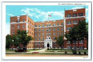 c1938 St. Luke's Hospital Building Classic Car Aberdeen South Dakota SD Postcard