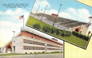 Hattiesburg, MS ~ MISSISSIPPI SOUTHERN COLLEGE  Ball Stadium~Dorms 1945 Postcard