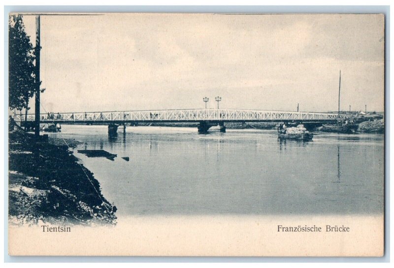 c1910's View Of Bridge Canoeing Boat Tientsin China Unposted Antique Postcard 