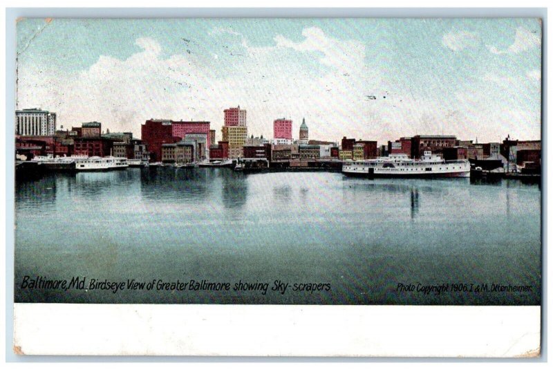 1908 Birds Eye View Greater Baltimore Showing Skyscrapers Maryland MD Postcard