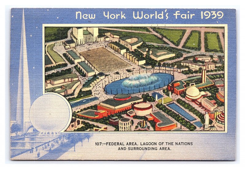 New York World's Fair 1939 Federal Area Lagoon Of The Nations c1940 Postcard