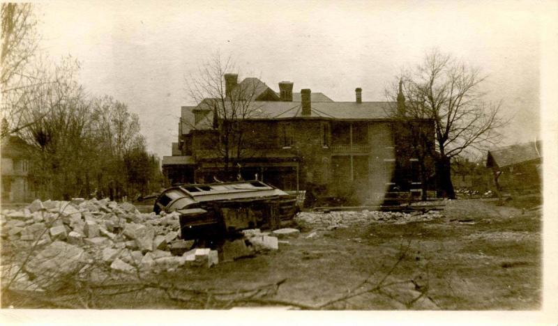 OH - Dayton. March 1913 Flood Aftermath, Street Car carried 50 feet away from...