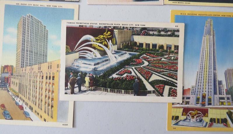 ROCKEFELLER CENTER & R.C.A. BUILDING 1940'S NEW YORK LOT OF 6 VINTAGE POSTCARDS