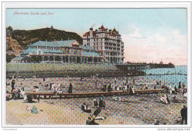 Llandudno Sands and Pier Wales 1907 postcard