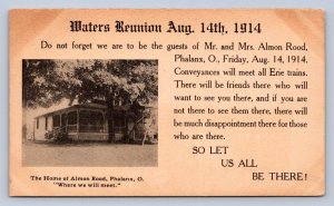 J87/ Phalanx Ohio Postcard c1910 Waters Family Reunion Rood Home 939