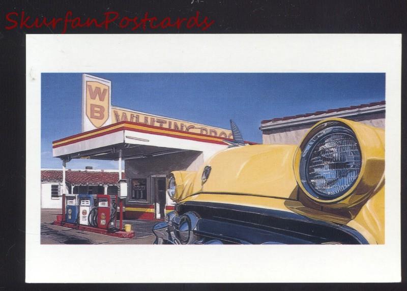 ROUTE 66 WB GAS STATION 1950's CARS POSTCARD