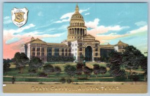 AUSTIN TEXAS TX STATE CAPITOL BUILDING GOLD EMBOSSED COAT OF ARMS POSTCARD