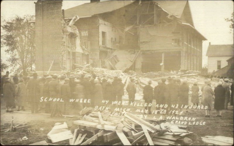 Bath MI School Tragedy Mass Murderer Maniac 44 Killed MaCabre 1927 RPPC xst