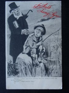Scottish Minister & Boy Fishing on Sabbath FOR AULD LANG SYNE c1903 UB Postcard