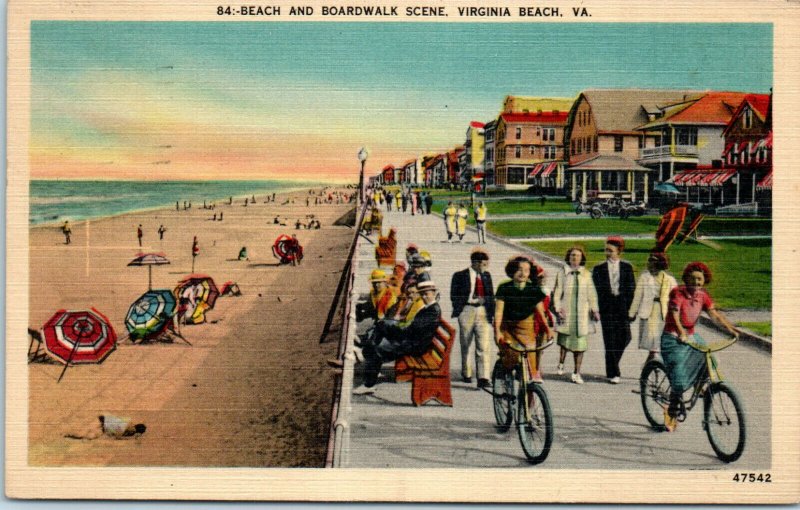 1940s Beach and Boardwalk Scene Virginia Beach Virginia Postcard