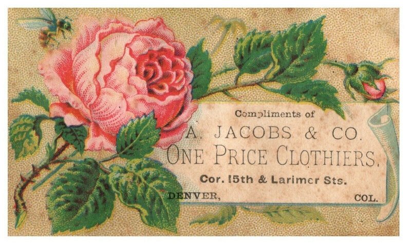 1880's A. Jacobs & Co. One Price Clothier Denver, CO Trade Card F102