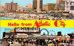 Hello Atlantic City New Jersey Multi View Boardwalk Beach Chrome Cancel Postcard 