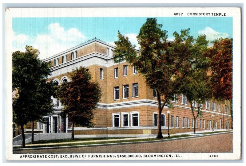 c1940 Consistory Temple Approximate Cost Exclusive Bloomington Illinois Postcard
