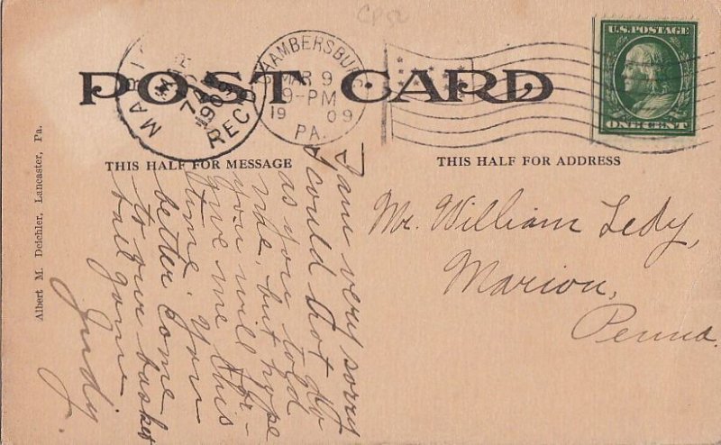 Postcard Wolf Lake Chambersburg PA 1909